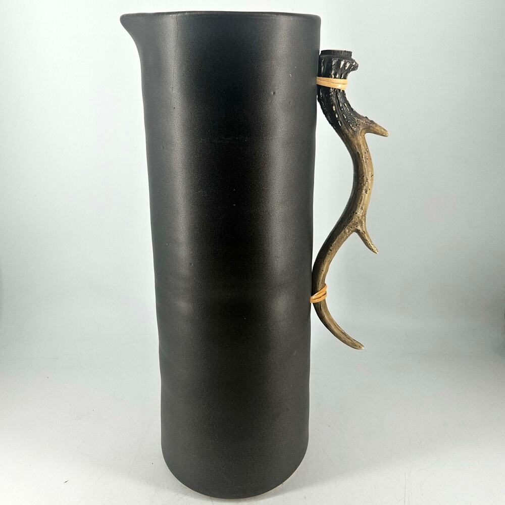 Pottery Barn faux Stag Antler black pottery Tall Pitcher vase decor